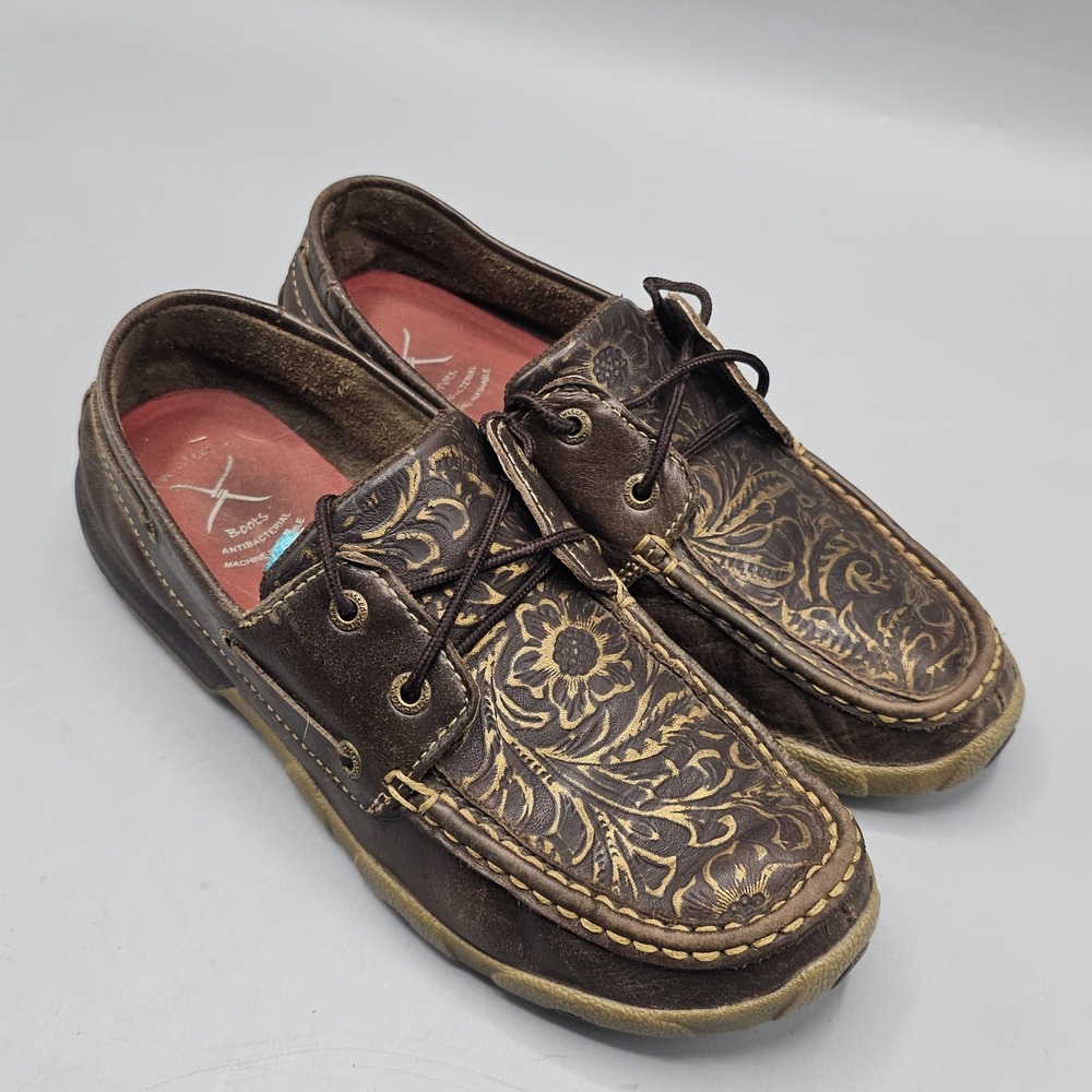 Twisted X Loafer Leather Slip On Tooled Shoes Loafers Sz 8 Moc Floral WDM0070